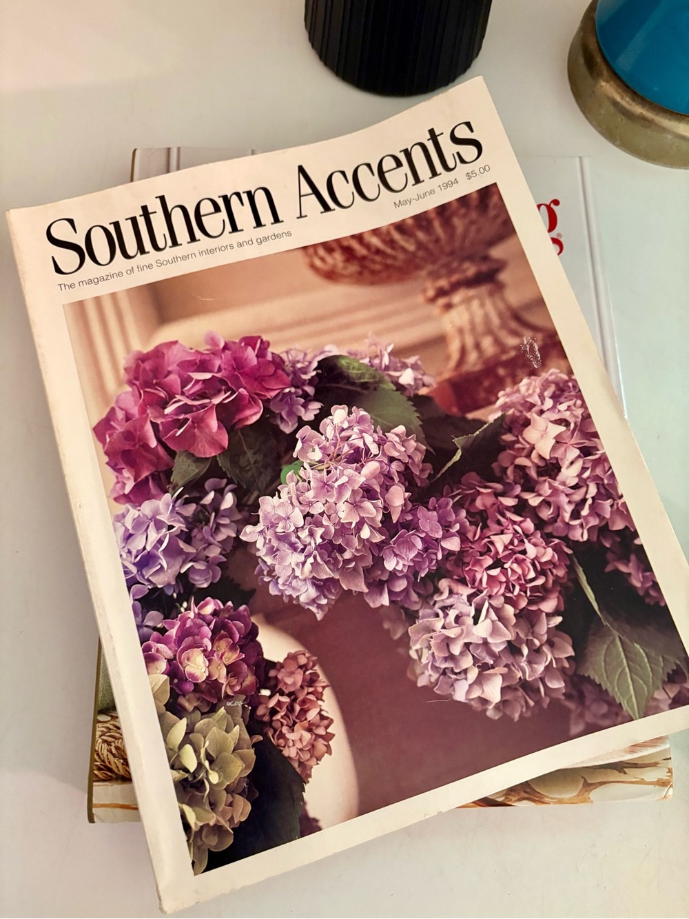 Decorative Vintage Coffee Table Magazine - Pink & Purple Hydrangea Cover
